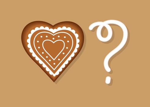 Be my Valentine. Gingerbread Heart and White cream Question Mark. Illustration