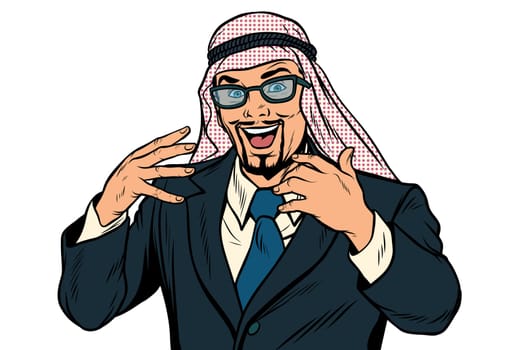 Arab businessman isolated on white background. Pop art retro vector illustration