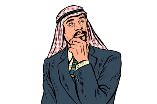 Eastern Arabian businessman isolated on white background. Pop art retro vector illustration