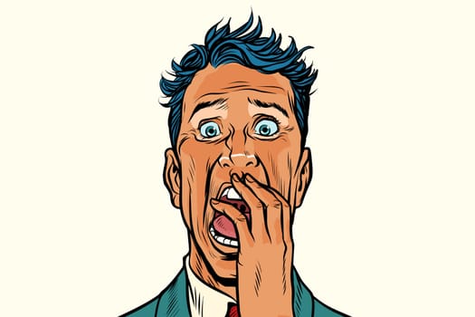 Terror fear nightmare man isolated on white background. Pop art retro vector illustration