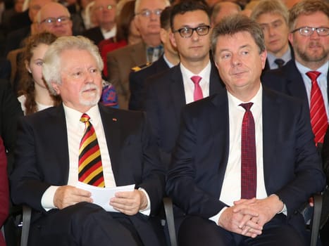 Former Lord Mayor of Magdeburg Willi Polte and Lord Mayor of Magdeburg Dr. Lutz Trümper (both SPD) at the ceremony for the 80th birthday of Magdeburg honorary citizen Willi Polte