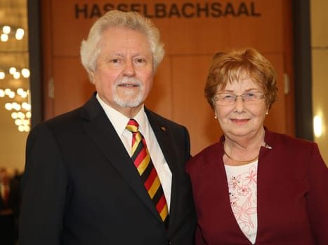 Former Lord Mayor of Magdeburg Willi Polte (SPD) with his wife Ida at the ceremony for the 80th birthday of Magdeburg honorary citizen Willi Polte