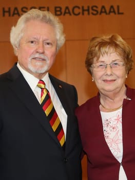 Former Lord Mayor of Magdeburg Willi Polte (SPD) with his wife Ida at the ceremony for the 80th birthday of Magdeburg honorary citizen Willi Polte
