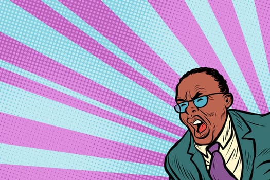 Pop art man shouting. African American people. Pop art retro vector illustration