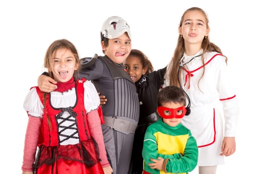 Group of kids in Halloween/Canaval costumes isolated