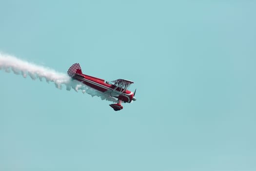 USA, Chicago - August 19: American biplane Waco UPF-7 performing at Chicago Air and Water Show on August 19, 2017
