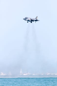 USA, Chicago - August 19: U.S. Marine Corps AV-8B Harrier aircraft performing at Chicago Air and Water Show, on August 19, 2017