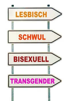 Four exempted signs with the inscription "Lesbian,Gay,Bisexual,Transgender"""