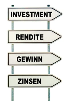 Four exempted signs with the inscription "Investment,Return,Profit,Interest"""