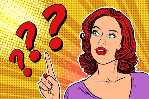 question mark pop art woman retro vector illustration