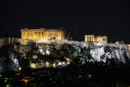 The Acropolis and Parthenon at night in Athens, Greece