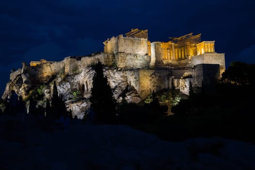 The Acropolis and Parthenon at night in Athens, Greece