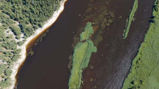 Gauja river Latvia drain into Baltic Sea aerial drone top view