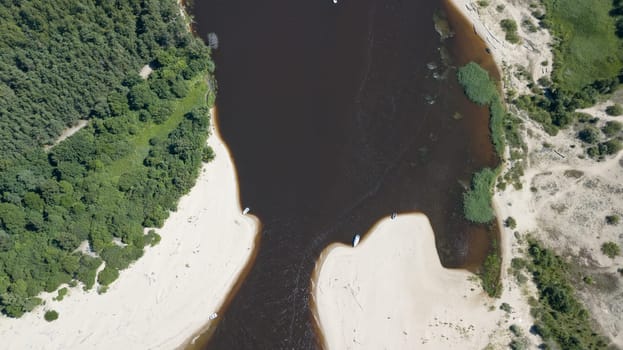 Gauja river Latvia drain into Baltic Sea aerial drone top view