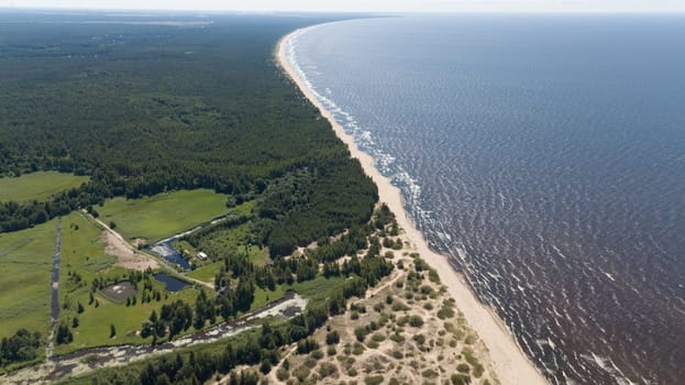 Gauja river Latvia drain into Baltic Sea aerial drone top view