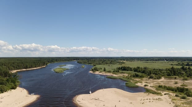 Gauja river Latvia drain into Baltic Sea aerial drone top view