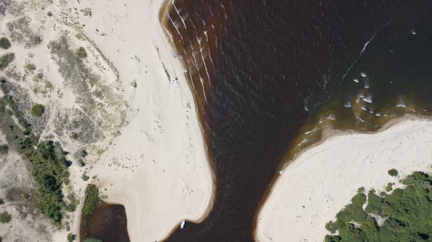 Gauja river Latvia drain into Baltic Sea aerial drone top view