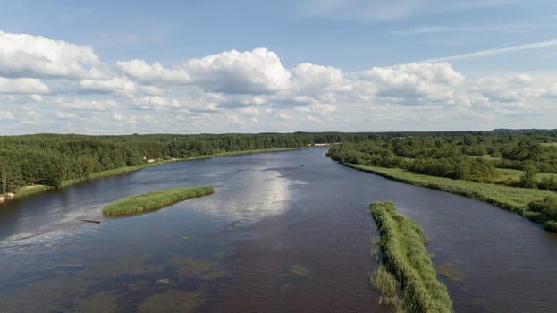 Gauja river Latvia drain into Baltic Sea aerial drone top view