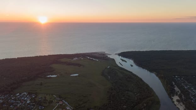 Gauja river Latvia drain into Baltic Sea aerial drone top view