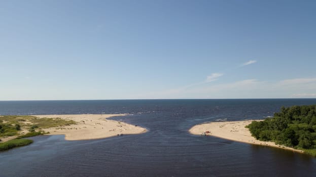 Gauja river Latvia drain into Baltic Sea aerial drone top view