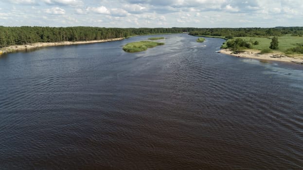 Gauja river Latvia drain into Baltic Sea aerial drone top view