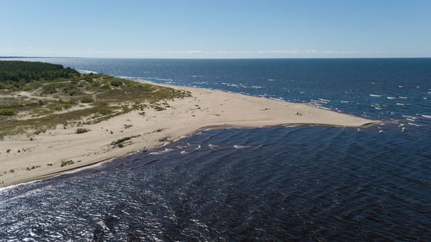 Gauja river Latvia drain into Baltic Sea aerial drone top view