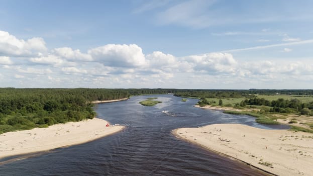 Gauja river Latvia drain into Baltic Sea aerial drone top view