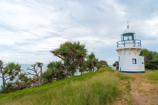 Fingal Head, NSW, Australia- December 22, 2017 : Fingal Head Lighthouse, erected in 1872 and built of stone and painted white in New South Wales, Australia.