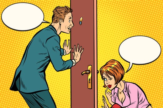 Male and female voyeurs. Pop art retro comic book vector illustration