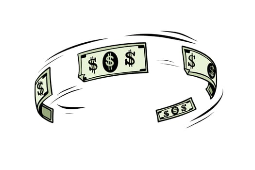 The circulation of money, dollars cash. Pop art retro vector illustration