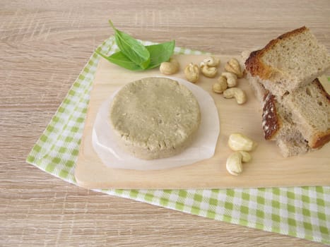 Homemade vegan cheese made from cashews and bread