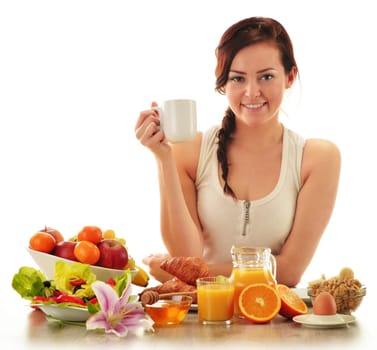Young woman having breakfast. Balanced diet
