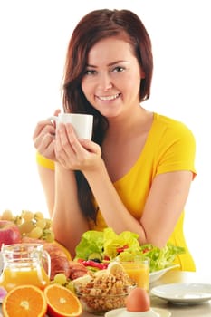 Young woman having breakfast. Balanced diet