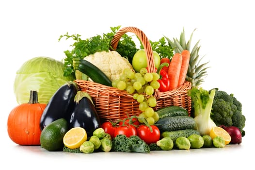 Composition with assorted raw organic vegetables isolated on white