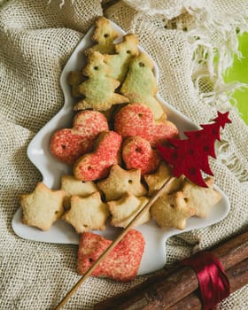 Christmas cookies with festive decoration. Selective focus. warm colors