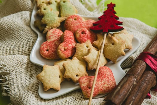 Christmas cookies with festive decoration. Selective focus. warm colors
