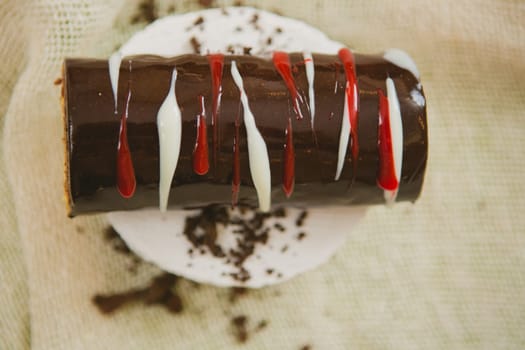 Traditional Christmas cake. Warm colors. Selective Focus