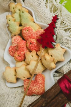 Christmas cookies with festive decoration. Selective focus. warm colors