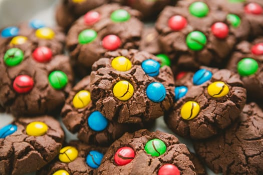 Chocolate chips cookies. Selective focus. Warm colors