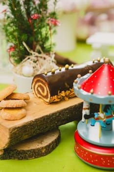 Traditional Christmas cake. Warm colors. Selective Focus