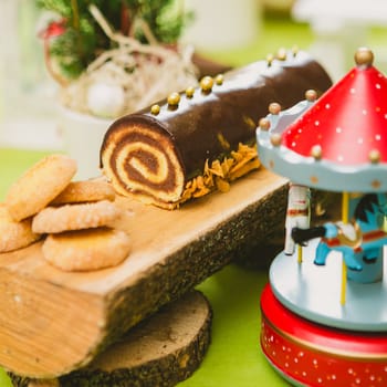 Traditional Christmas cake. Warm colors. Selective Focus