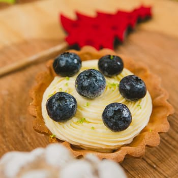 Traditional Christmas cake. Warm colors. Selective Focus