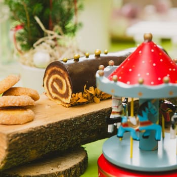 Traditional Christmas cake. Warm colors. Selective Focus