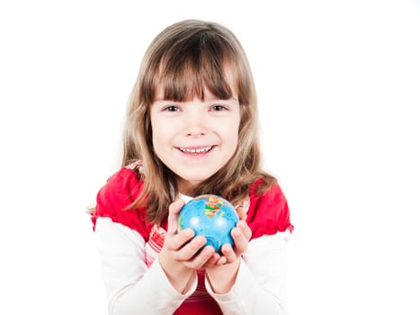 Child holds a globe