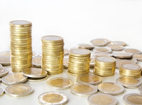 Stacks of euro coins