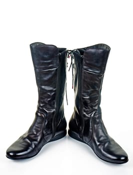 black smooth leather boots for women
