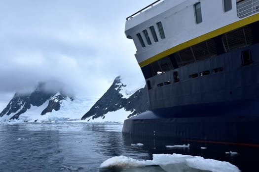 cruise ship navigating on icy waters