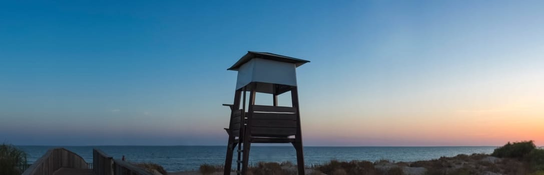 Life guard tower at sunset close to Islantilla beach, -huelva, Costa de la Luz, Spain