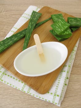 Aloe vera leaves and aloe vera gel in a bowl