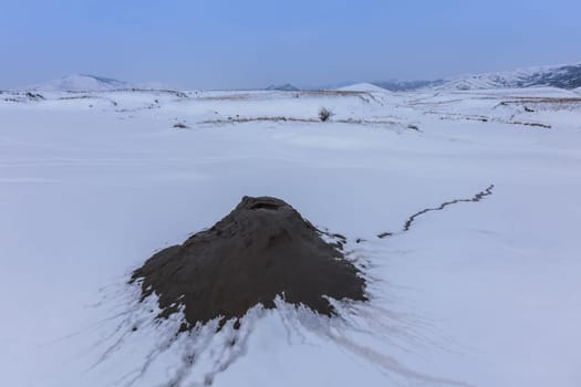 Mud Volcanoes in winter. Location: Berca, Buzau. Romania